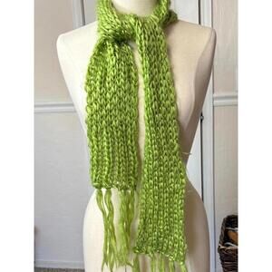 Handmade Lime Green 5" Loose Knit Fringed Winter Scarf